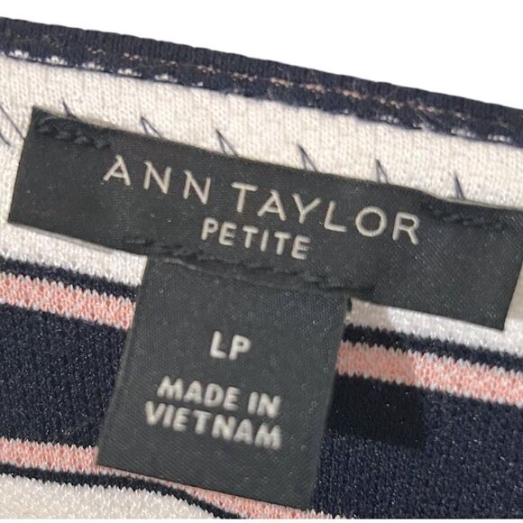 Ann Taylor Cold Shoulder Striped Flutter Dress Blue/Pink Size: Large Petite - Picture 6 of 9